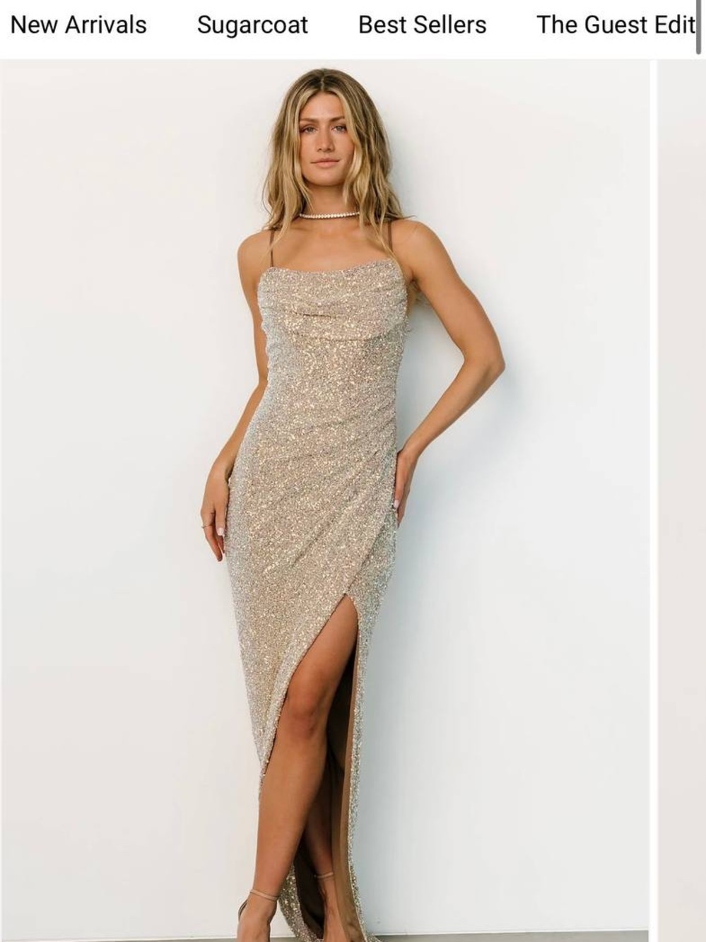 Baltic Born Champagne Sequin High-Low Slip Dress